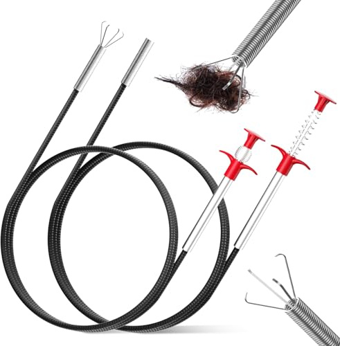 2 Pack Flexible Drain Unblocker Tools with Claw, 90cm/200cm Retractable Drain Snake Grabber Plumbing Snake, Sink Unblocker Drain Snake Hair Clog Remover for Kitchen Sink Bathroom Toilet