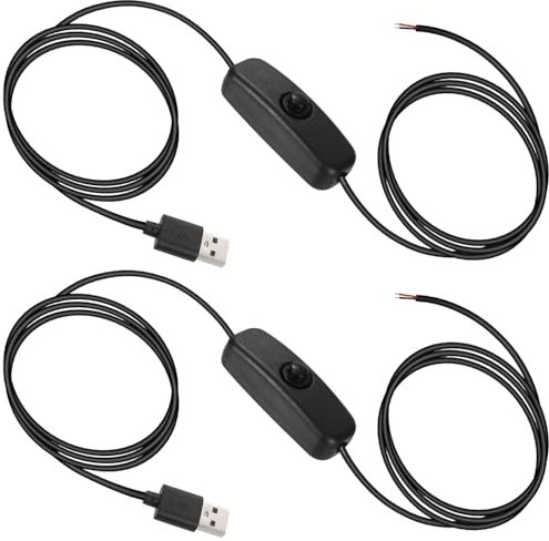 Greluma 2 Piezas Cable de extensión de interruptor USB de 2m y 5V,conector macho USB 2.0 A y cable de carga de 2 pines y 2 cables, bricolaje para ventilador USB de 5V,tiras LED,grabadora conducción