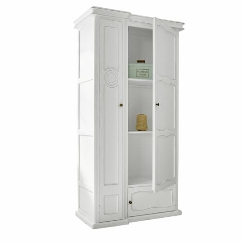 Loberon Schrank Garlinet, Stilvoller und Funktionaler Stauraum, Nostalgischer Look, Durchdachte Aufteilung, Aufbewahrung, Mangoholz, Eisen, antikweiß