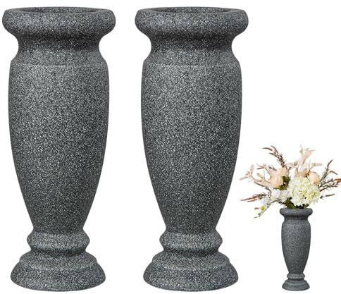 Vaso per cimitero, vaso in resina per tomba, per la casa, da tavolo, fiori artificiali o freschi, decorazioni per lapide del cimitero (2 pezzi, grigio), fiore non incluso, nessun foro di drenaggio
