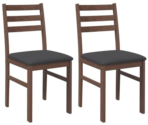 vidaXL Sillas de Comedor con Cojines 2 uds Madera Maciza marrón Caucho, Silla de Comedor, Silla de Cocina, Asiento de Comedor, Silla