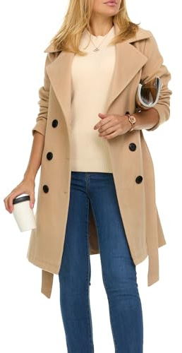 Steve Madden Trench Coat for Women – Double-Breasted Long Winter Faux Wool Coat - Khaki, 2X