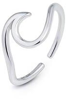 Amberta 925 Sterling Silber Zehering Verstellbar Damen | Delfin Blumen Krone Blatt Fußschmuck: Einfach Wellen Zehenringe