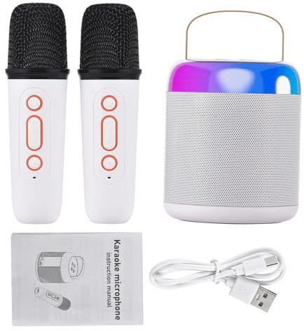 Qukaim Ensemble microphone portable et boîte de son, mini machine de karaoké avec 2 microphones, haut-parleur rechargeable par fil, connexion BT5.3 pour fête à la maison et chant KTV