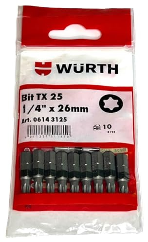 Würth 10x TX25 Bit 1/4 Zoll x 26mm TX 25 C 6,3 Antrieb Schrauben 06143125 Innensechskant