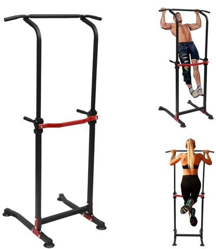 Armhävstång fristående, multifunktionell justerbar pull-up dip station, armhävningstorn med pull up-stång, träningsutrustning för hemmet, max. 150 kg, push-up-handtag höjd 165–210 cm