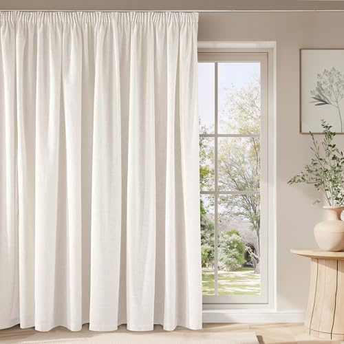 PONY DANCE Cortinas 3 Metros con Ganchos para Rieles, Cortinas Semi Opacas Gruesas(250 g/m2) de Lino Visillos Translucidas para Salon/Dormitorio 1 Panel,300x245cm,Lino
