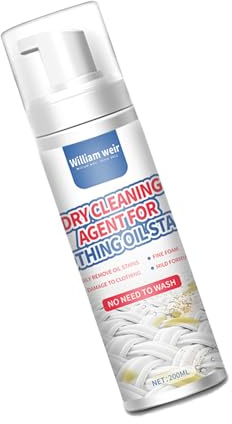 Agente de limpieza en seco – 200 ml removedor de manchas para ropa | Limpiador de espuma sin agua para aceite, grasa, alimentos, vino | Spray de limpieza de manchas secas para telas, tapicería