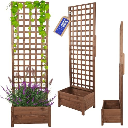 MODO24 Blumenkasten aus Kiefernholz mit Rankgitter, Pflanzkübel mit Spalier Rankhilfe, Hochbeet, Blumenkübel Outdoor Holzkiste für Garten Terrasse Balkon, 190x60x40, Braun, Imprägniertes Holz