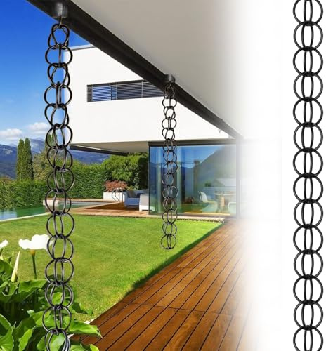 yurstcggh Chaine de Pluie Ornement de Jardin,Chaînes de Gouttière Cascade Noir,Fonction De Drainage,Parfaite pour remplacer Les descentes de Pluie,for Jardin/Cour/terrasse 3m(10ft)