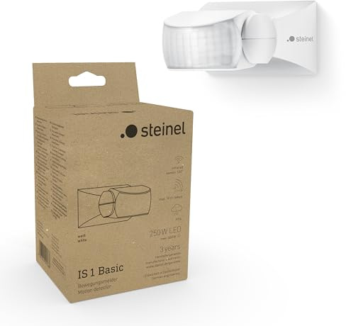 Steinel Détecteur de Mouvement extérieur is 1 Basic, 120°/ portée 10 m, capteur Infrarouge, IP54, Montage en saillie sur Mur et Plafond, Blanc