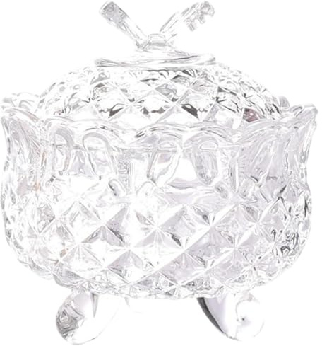 Crystal Glass Candy Dish with Lid 4 Inch Sugar Bowl Decorative Cookie Jar with Butterfly Design Glass Candy Bowl for Home Party Holiday Celebrations