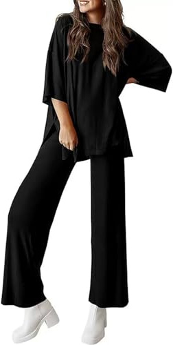 Generisch Pohra Bamboo Soft Lounge Set Pants, Postpartum 2 pezzi Lounge Pajama Outfit Set per donne, Nero , XL
