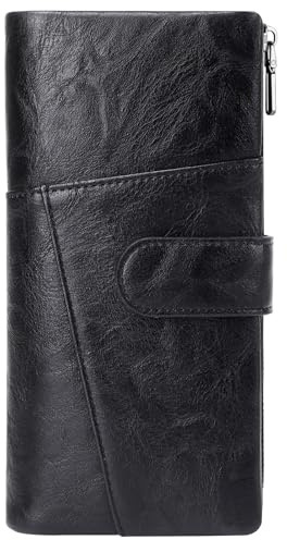 Faneam Grand Portefeuille pour Femme, Porte Monnaie Blocage RFID, Portefeuille Femme en Cuir Synthétique, Porte-Cartes avec 23 Emplacements pour Cartes, Porte-Monnaie avec Fermeture Éclair (Noir)