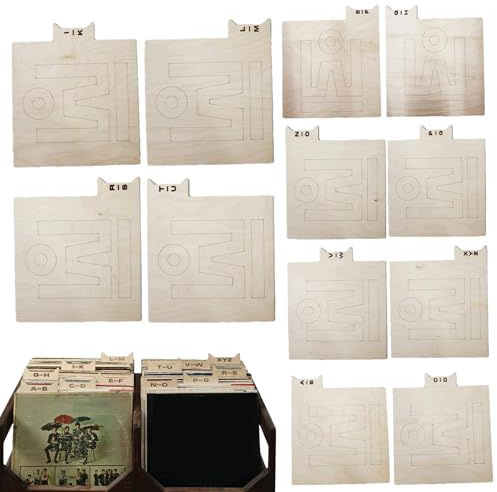 Diviseurs de disques - Séparateur d'étagère de bibliothèque 35x30x0,3 cm, 12 séparateurs de disques alphabet en bois, alignement vertical et horizontal sur un seul côté | Séparateur alphabétique A