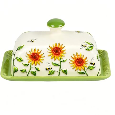 Butter Dish with Lid, French Ceramic Butter Keeper Dish for Kitchen Home, Butter Crock Container Keep Butter Fresh Engraved Butter Storage 18.99x10.99x8.48 CM Modern Farmhouse Kitchen Decor Gift