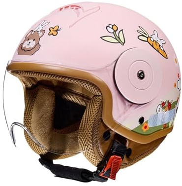 Vintage Kids 3/4 Motorcycle Half Helmet, Toddler Open Face Retro Electric Scooter Go-Kart Dirt-Bike ATV Helmets, Youth Child Boys Girls Moped Bicycle Helmet, DOT Approved(Pink)