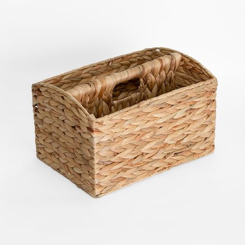 Wickerfield Natural Water Hyacinth Magazine Rack with Handle, Handwoven Newspaper Storage Basket with 2 Compartments, Magazine File Holder, Folder Mail Organizer for Home Office, Desk