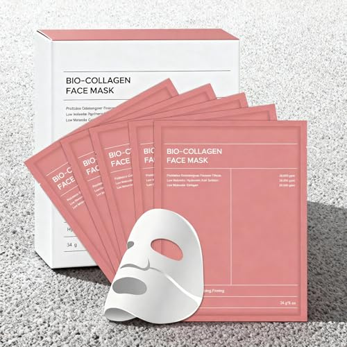 Bio Collagen Face Mask, Hydrogel Overnight Masks - Deep for Radiant Glass Skin Glow, Night Wrapping Face Mask, 5 Pcs/Box