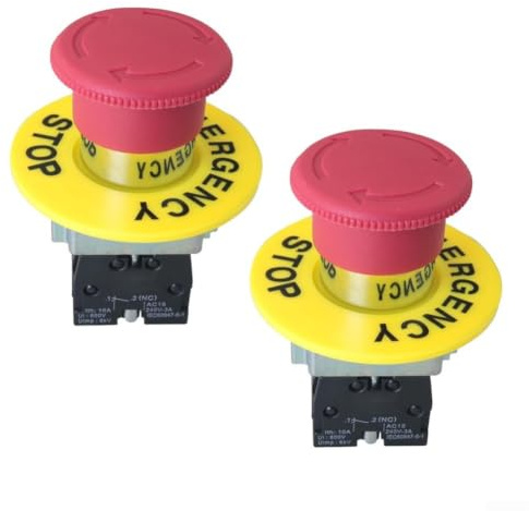 2pcs Waterproof Push Button Light Switch Self-Locking Stop Button 1NO+1NC