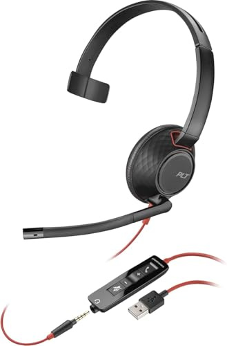 Poly Blackwire 5210 C5210 USB A re 5210, Headset, Head-band, 207577-03 (re 5210, Headset, Head-band, Calls/Music, Black, Red, Monaural, Button)