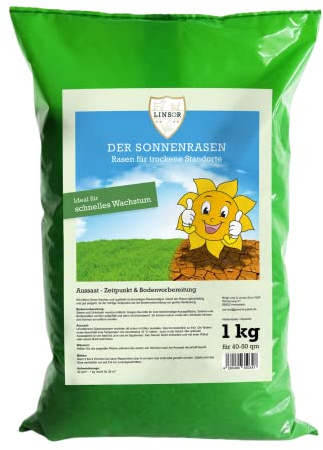 Sonnenrasen 1kg Rasensamen für Trockene Standorte Trockenrasen | Dürreresistente Rasensaat für ca. 25-50 m², schnell keimend & pflegeleicht auf sandigen Böden, Qualität aus Deutschland
