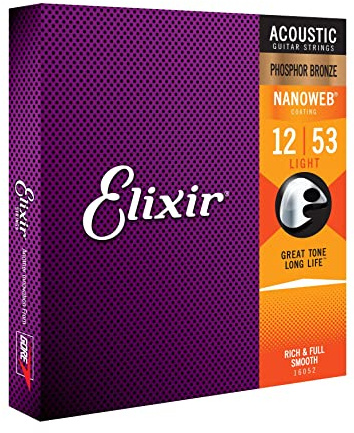 Elixir 16052 Acoustic Phosphor Bronze Nano Light 12-53 (3 Pack Bundle)