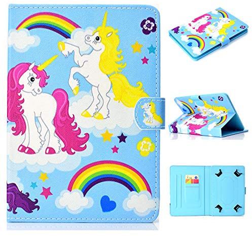 CaseFun Universal 10 Zoll Tablet Hülle, Einhorn Muster Slim PU Leder Flip Stand Schutzhülle Ledertasche Etui für Universal 10 Zoll Tablet