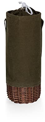 PICNIC TIME Malbec Insulated Canvas and Willow Wine Bottle Basket, (Khaki Green with Beige Accents)