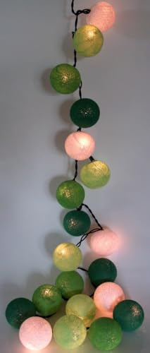 Stoff Ball Lichterkette 20er LED Kugel Lampion Dekoration, grün/weiß | Schöne Lichterkette mit 20 Stoffbällen, Durchmesser ca. 7 cm, energiesparende LEDs, Gesamtlänge: 3,5 m.