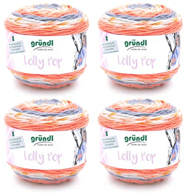 Gründl Wolle Lolly Pop 4 Knäuel 150 g, Orange-Zinn | dicke Wolle zum Häkeln und Stricken mit Farbverlauf - 100 % Polyacryl - 150 g / 240 m - Nadelstärke 5 - 6