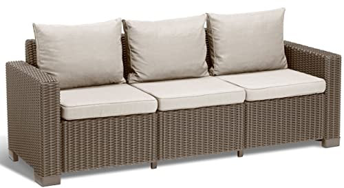 Allibert by Keter Gartenlounge Sofa California 3-Sitzer, cappuccino/sand, inkl. Sitz- und Rückenkissen, Kunststoff, runde Rattanoptik, 199 x 68 x 72 cm