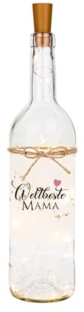 Manufaktur Liebevoll I Flaschenlicht weltbeste Mama LED Leuchtflasche mit Spruch Geschenk Muttertag Geburtstag Dankeschön Lichterflasche Weihnachten (Weltbeste Mama)