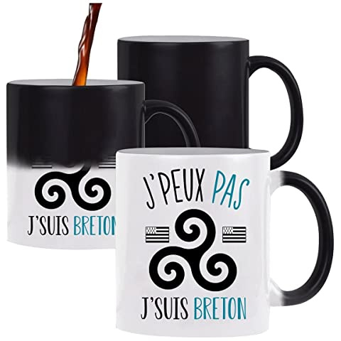 Planetee Mug magique thermoréactif J'peux pas Breton tasse change couleur chaleur humour idée cadeau anniversaire Noël homme femme