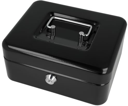 Westcott Caisse à monnaie verrouillable (20 cm) Noir | Boîte verrouillable en tôle d'acier avec 2 clés | Insert amovible pour pièces de monnaie avec 3 compartiments | E-51001 BLACK