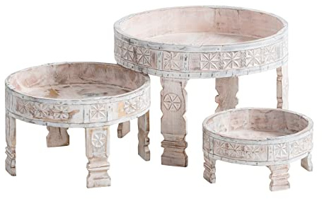 Woodkings Chakki Satztische 3er Set 50x35x50 cm Massivholz Couchtisch