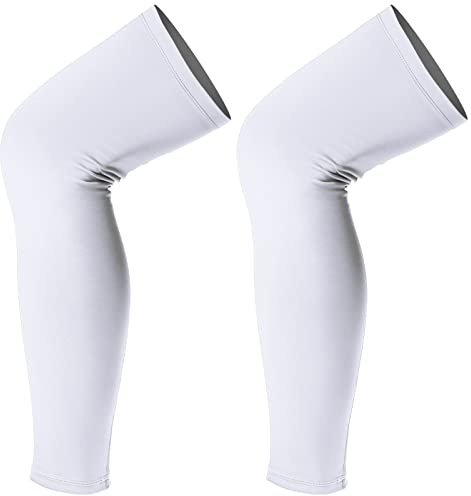 Skylety Leg Sleeves Compression Long Knee Sleeve for Men Women Sport Basketball Football (White,2 Pieces)