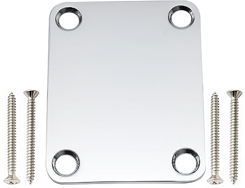 Musiclily Pro Stahl 4 Löcher Gitarre Halsplatte Neck Plate Chrom | Hochbelastbar,für Strat Tele Style E-Gitarre oder Bass