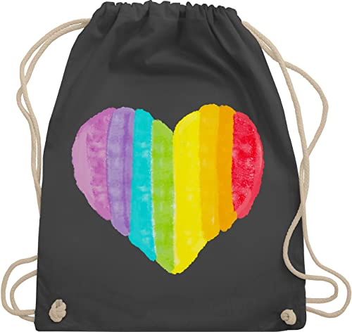 Turnbeutel Rucksack - LGBTQ Kleidung Pride Flag - Regenbogen Herz - Unisize - Dunkelgrau - lgbtq-tasche lgbt gay beutelrucksäcke lgbtq+ beutel csd trainingsbeutel tasche lesbian baumwollrucksack