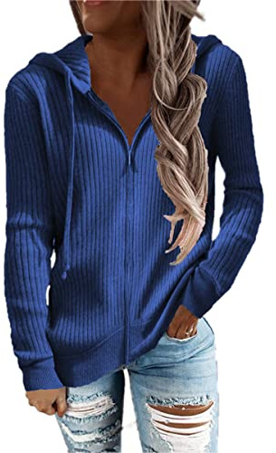 GRMLRPT Sweat à Capuche Légere Femme Blouson Zippé Femme Veste de Sport Cardigan Manches Longues Veste Automne et Hiver Casual Outdoor Basic (Bleu,M)