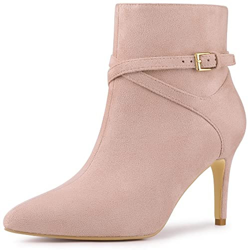 Allegra K Bottines à bout pointu pour femmes avec brides croisées et talon aiguille Rose poussiéreux 37