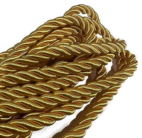 10mm Gold Metallic Rope Twisted Cord Strong All Purpose Rope Soft Cotton Polyester Blend 3 Strand Cord Rope for Crafting Upholstery Trim Curtain Tieback Decoration (10mm - Gold - 10 Meters)