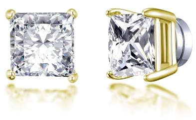 Philip Jones Män guldpläterade fyrkantiga magnetiska clip-on-örhängen skapade med Zircondia® kristaller, Kristall, Zircondia® kristall