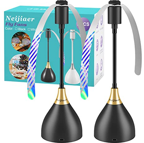 Neijiaer Ventilador Repelente de Moscas de 2 Piezas, Ventilador Plegable Repelente de Moscas con Palas Flexibles y Eficaces, Alimentado por USB o Batería, para Picnics, Barbacoas, Fiestas(Negro)