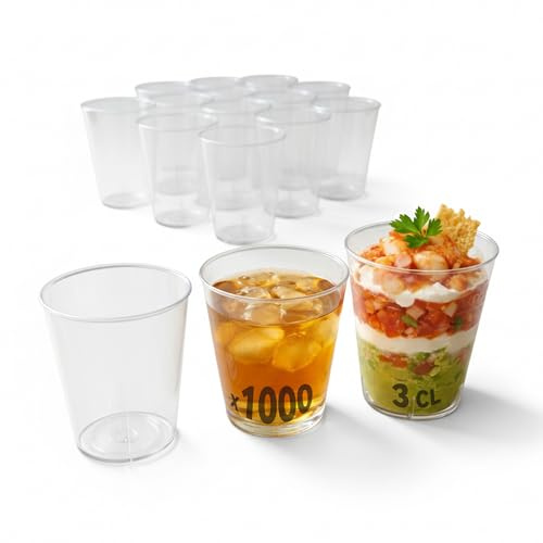 Table'Colors Pack 1000 Verres Shooter - verrines 3cl Transparent Recyclable Solide Avec Marquage 2cl Idéal Pour Restaurant, Fête, Bar - Fabriqué en France Qualité Supérieure (1000)