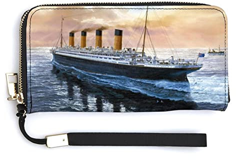 Retro Titanic Famous Old Historic Women's PU Leather Wallet Long Card Holder Purse Fashion Clutch Handbag with Wrist Strap
