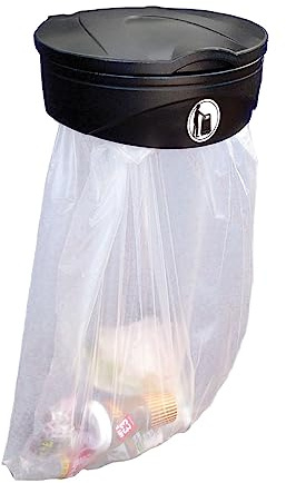 Glasdon Support pour sac poubelle Orbis™ conçu (Noir, Gris) - Porte sac poubelle avec fixation murale et sac transparent pour un maximum de sécurité (Noir (avec couvercle))