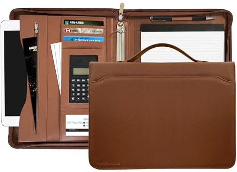 Dokumentenmappe mit O-Ringen, Portfolio aus PU-Leder, Konferenzdokumente, Organizer, Taschen mit Taschenrechner, Halterung für Einband, Herren und Damen, Braun