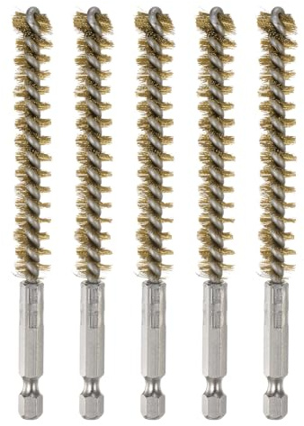 sourcing map 5Pcs Bore Brush Brass 10mm Dia Cleaning Twisted Bronze Wire Brush Tube Pipe Cleaner with Handle 1/4 Inch Hex Shank for Tubes, Ports, Bearings
