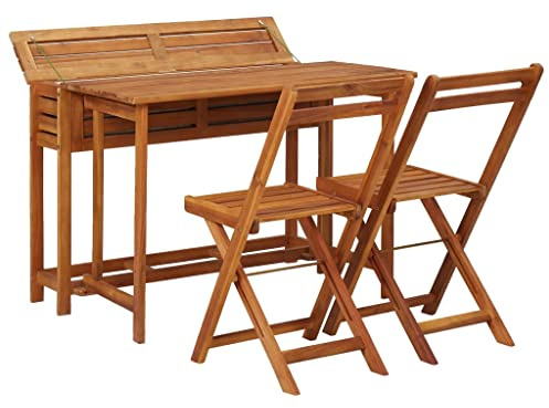 KTHLBRH Table de jardin avec parterre surélevée et 2 chaises - En bois d'acacia massif - Ensemble de meubles de terrasse - Pour jardin, terrasse et balcon